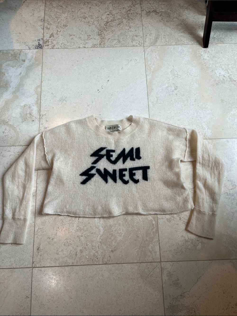 Wildfox 100% Cashmere ‘Semi Sweet’ Cream Cropped Crew Sweater Sz Small